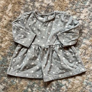 Primary grey polka dot dress size 3-6 months